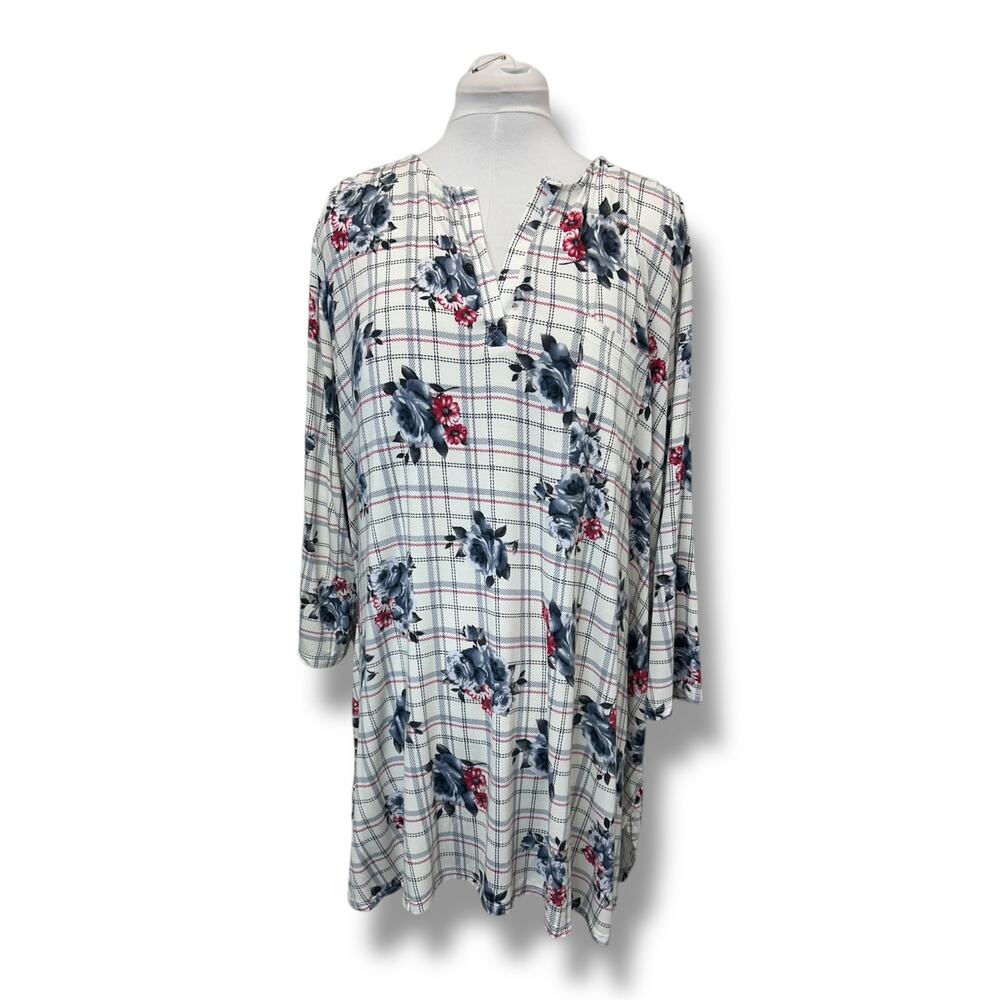 Como Vintage Womens 3X Plaid Floral V-Neck Tunic Top